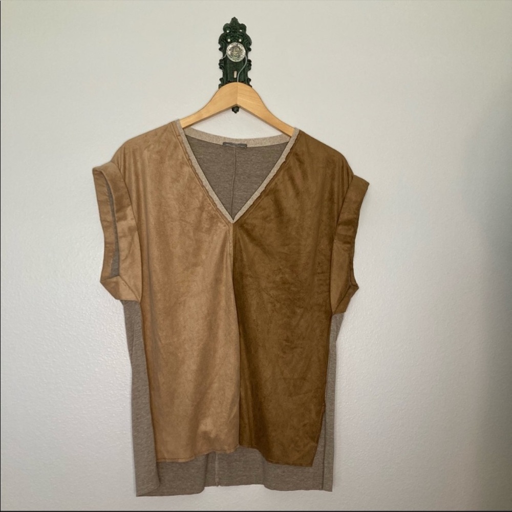 Zara Brown Faux Suede V Neck Top - Picture 1 of 3